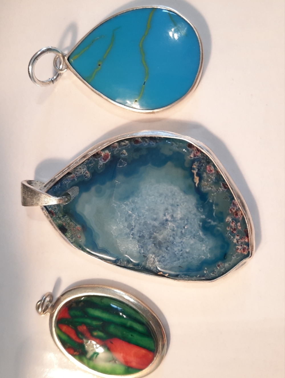 3 Gemstones Pendants One Sterling Silver